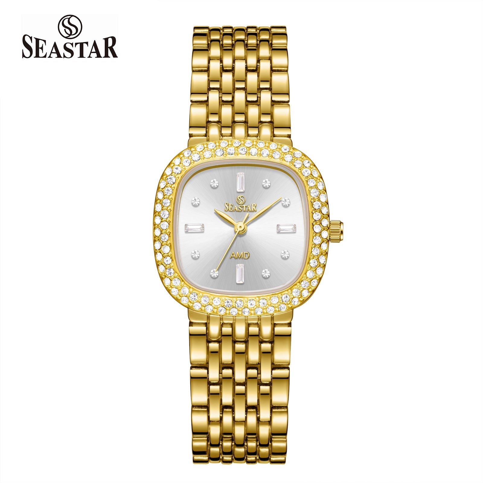 Seastar SS-2429L Luxury Stainless Steel Chain Elegant Stone Bezel Women's Watch