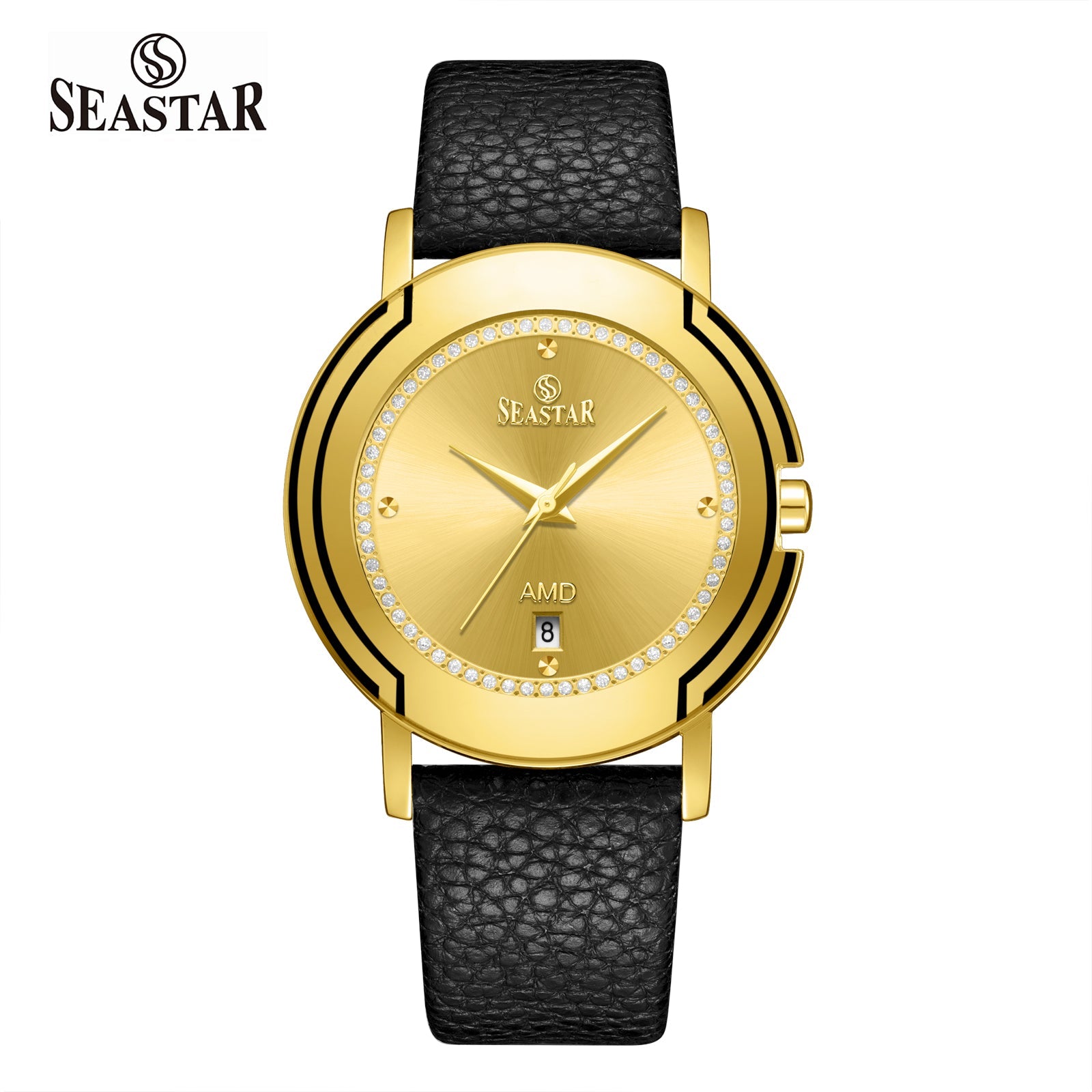 Seastar 2483M Leather Strap Elegant Analog Design Watch for Men