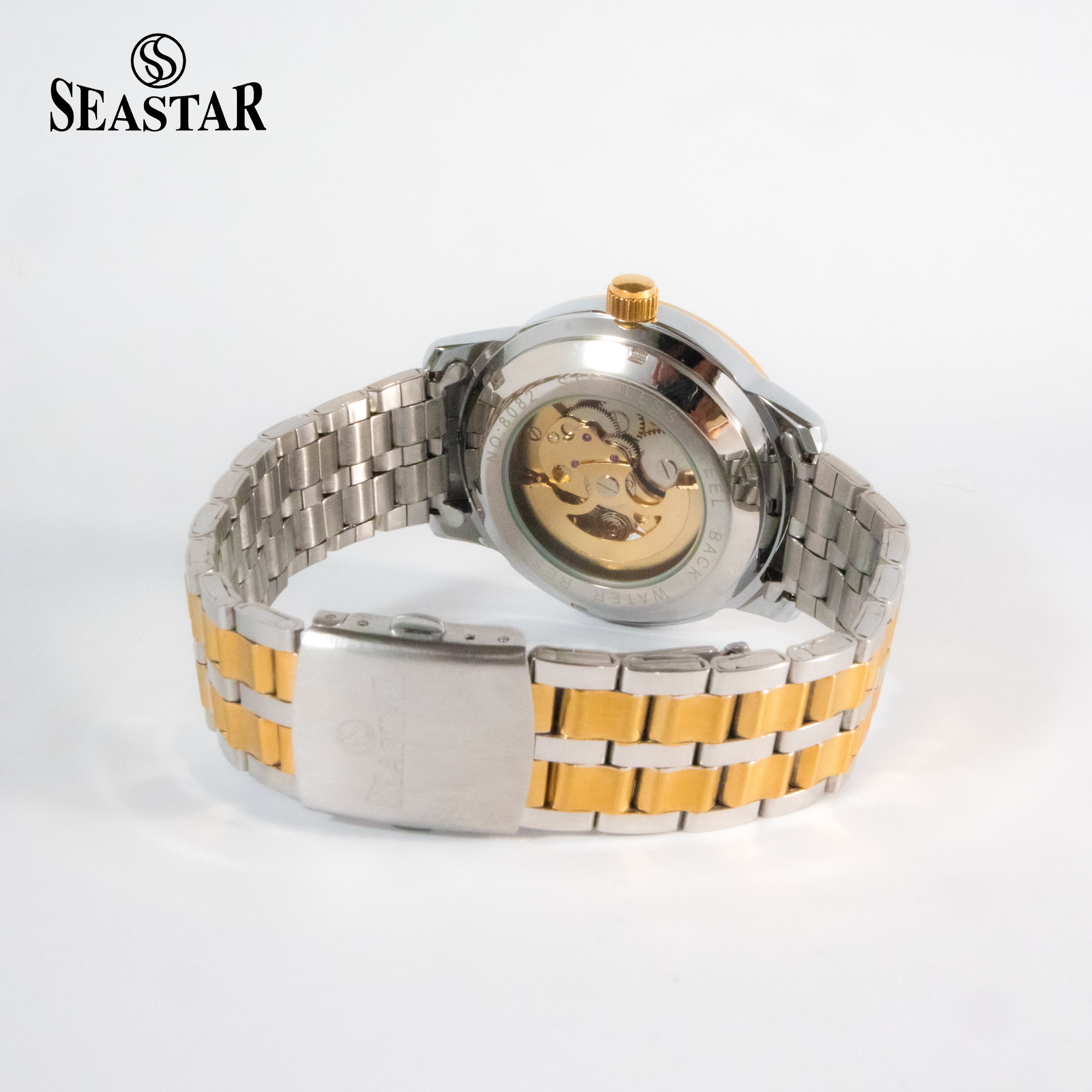 SEASTAR 8082 Automatic Skeleton Stainless Steel Chain Luxury Mechanical Men's Watch