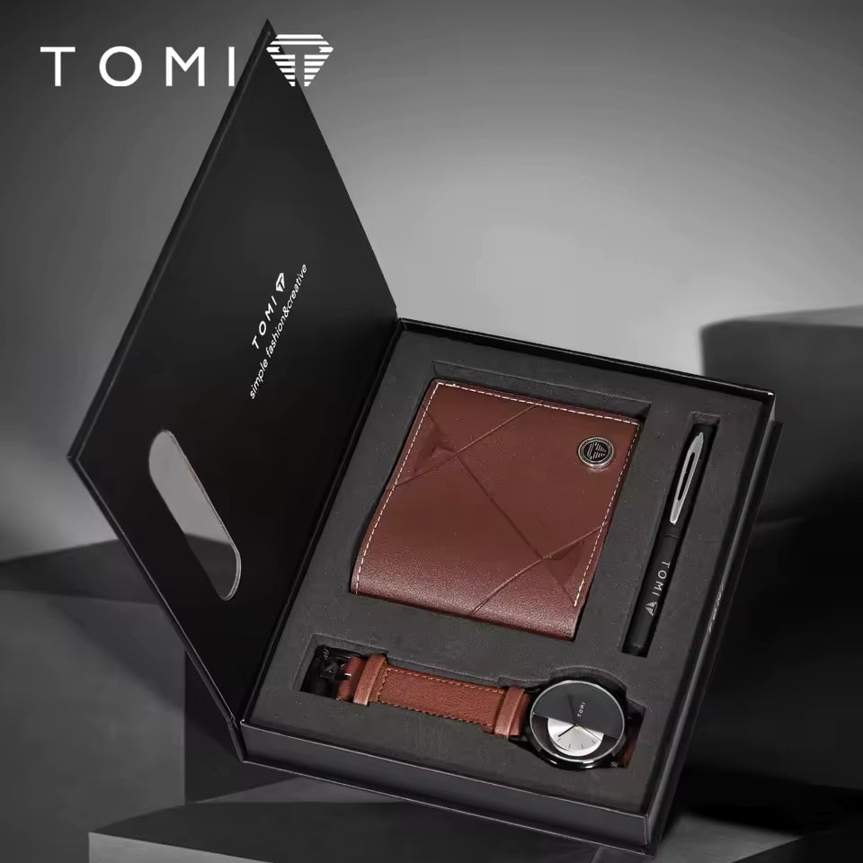TOMI S8 Series Customised T-080 Gift Set Watch With Wallet & Pen Quartz