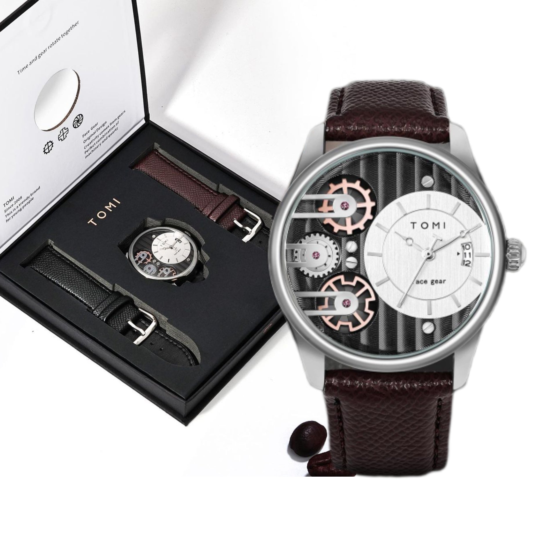 TOMI T-106 Face Gear Dual Strap Luxury Watch