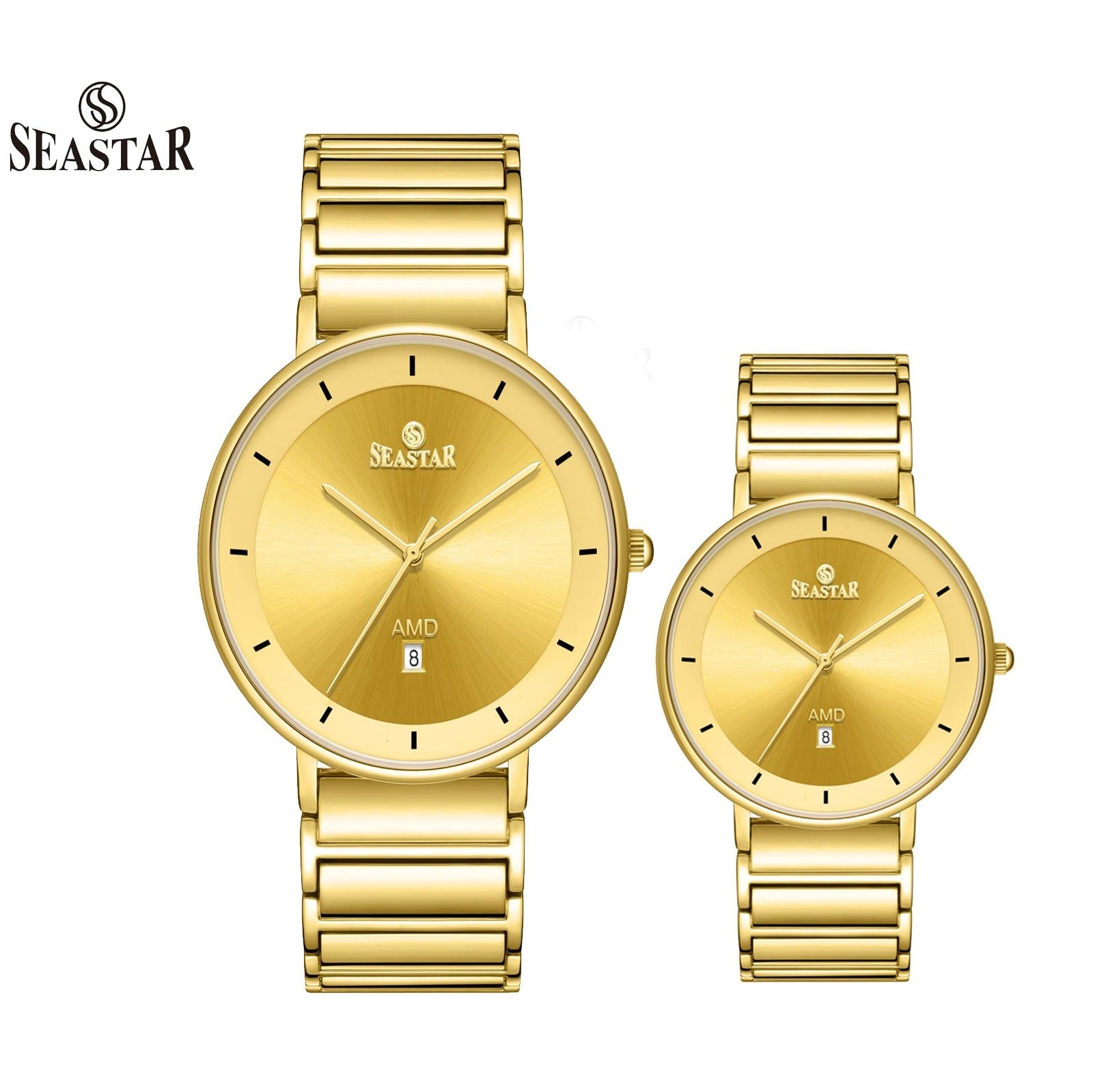 SEASTAR SS-2454M Gold Stainless Steel Couple Watch Set – His & Hers