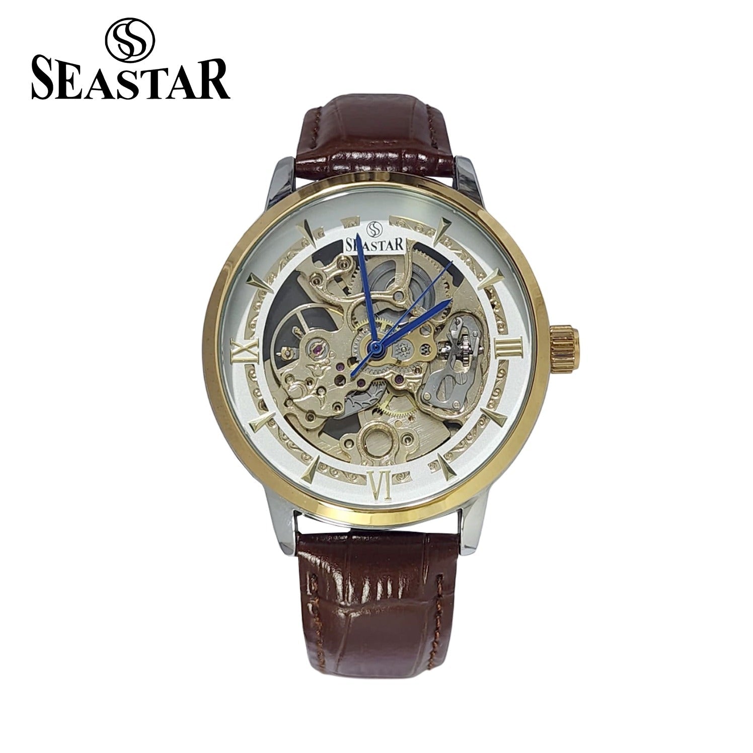 SEASTAR 8222 Automatic Skeleton Design Leather Strap Men's Watch