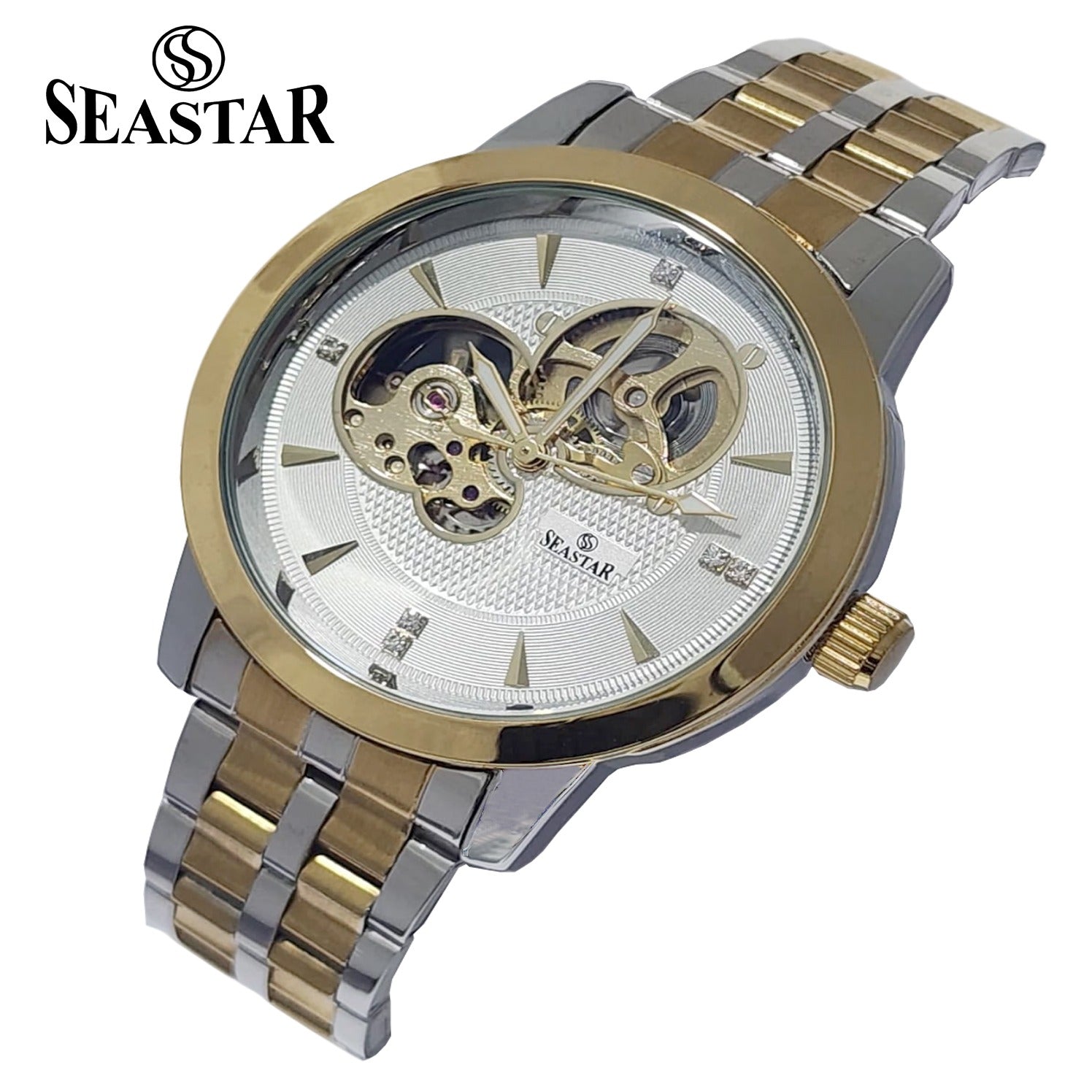 SEASTAR 8082 Automatic Skeleton Stainless Steel Chain Luxury Mechanical Men's Watch