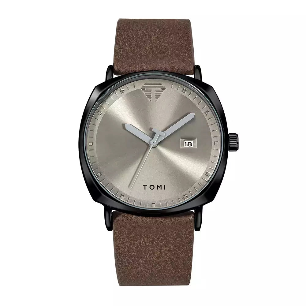 TOMI T-044 Men's Watch Quartz Date Leather Strap
