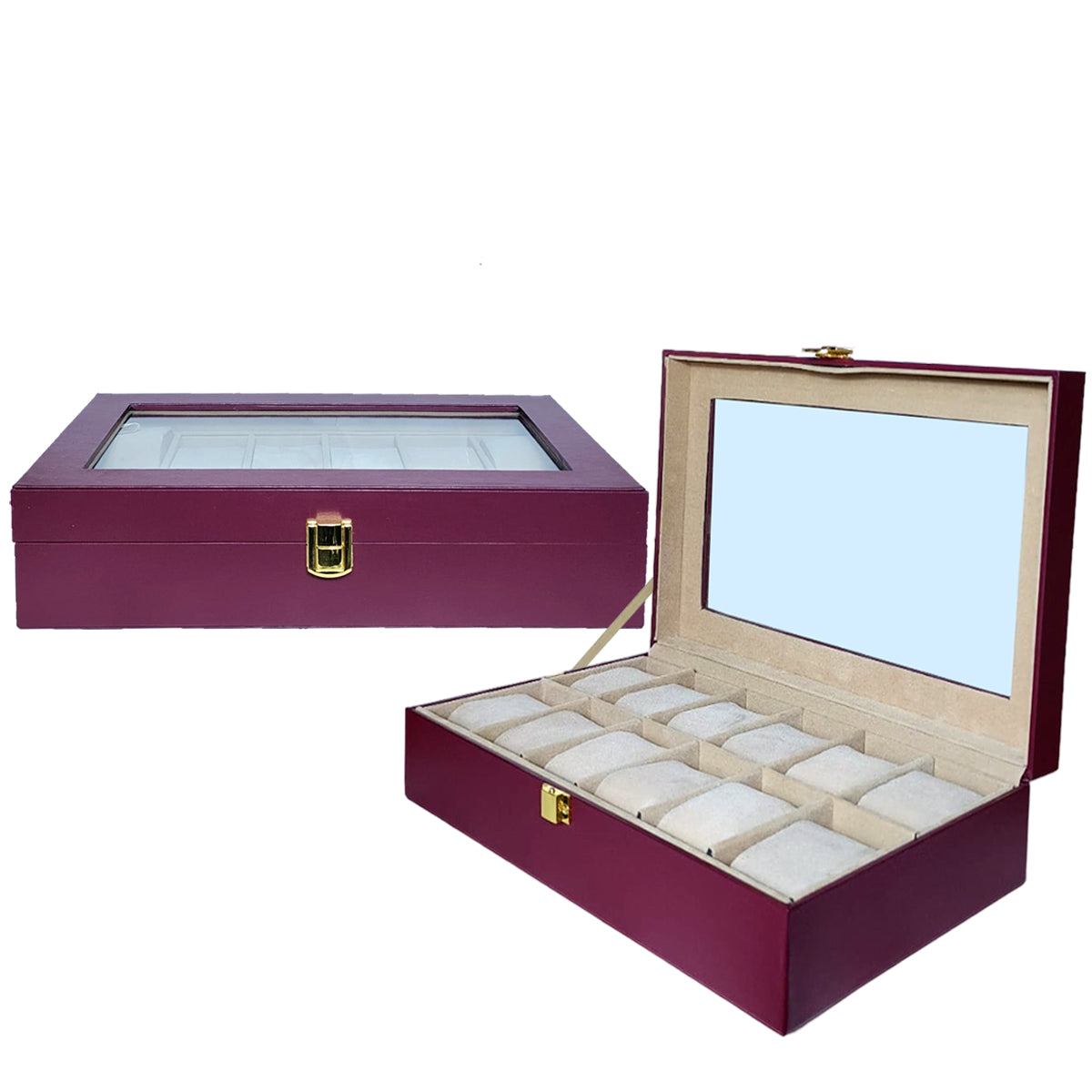 Black PU Leather Display Collection Storage 12 Grids Watch Organizer Box