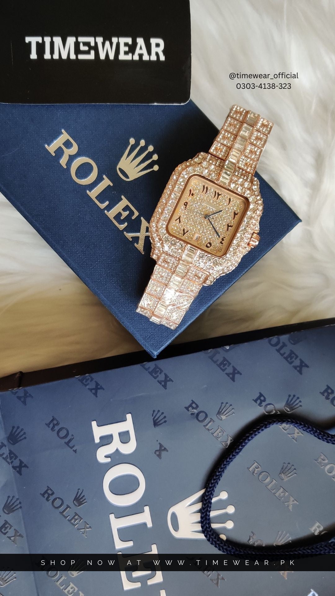 Rolex Arabic Dial Iced Out Watch For Men (Rose Gold)