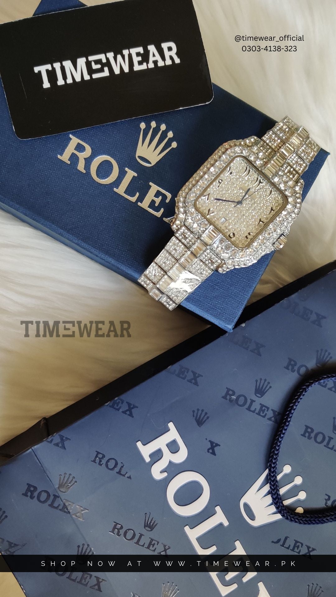 Rolex Arabic Dial Iced Out Watch For Men (Silver)