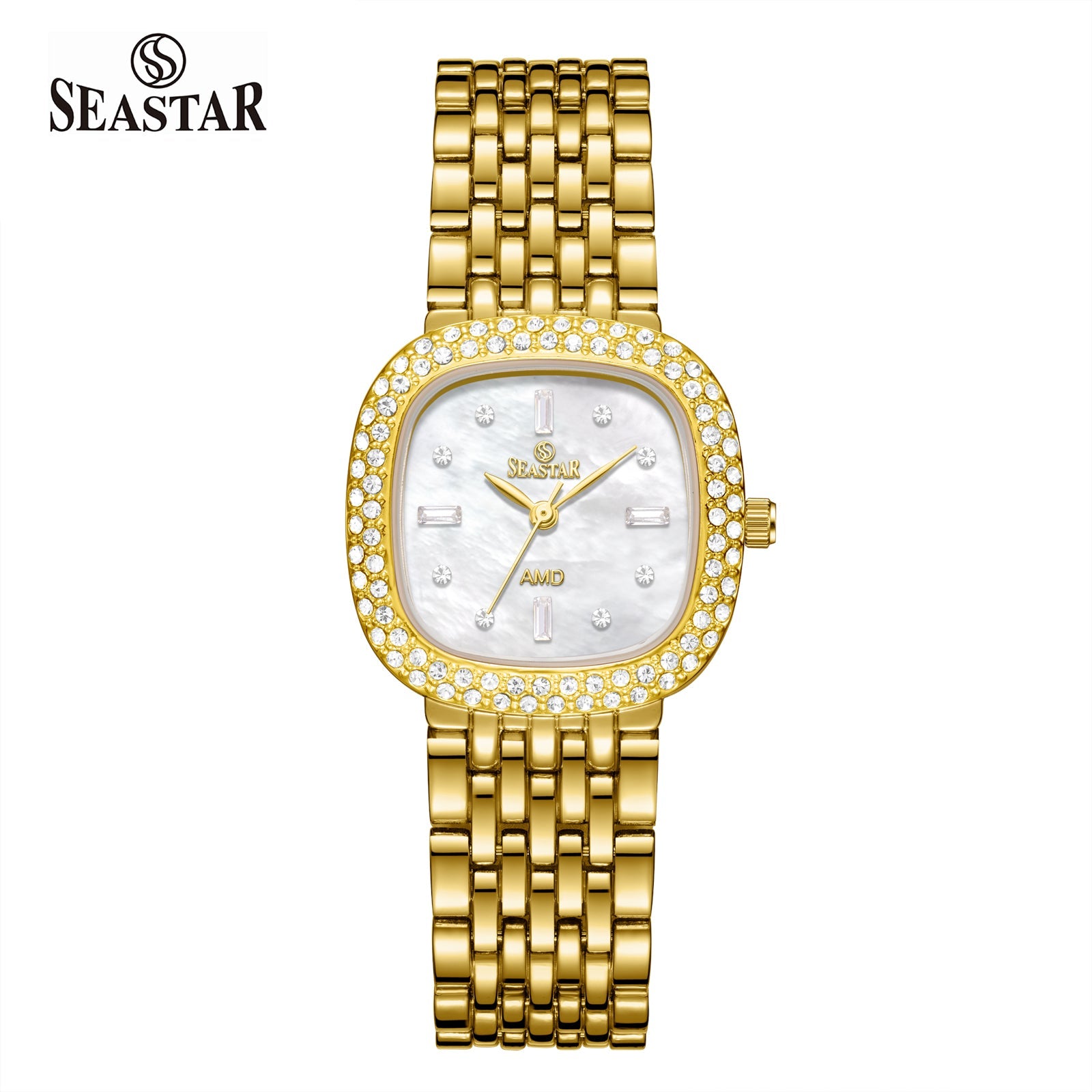 Seastar SS-2429L Luxury Stainless Steel Chain  Elegant Stone Bezel Women's Watch