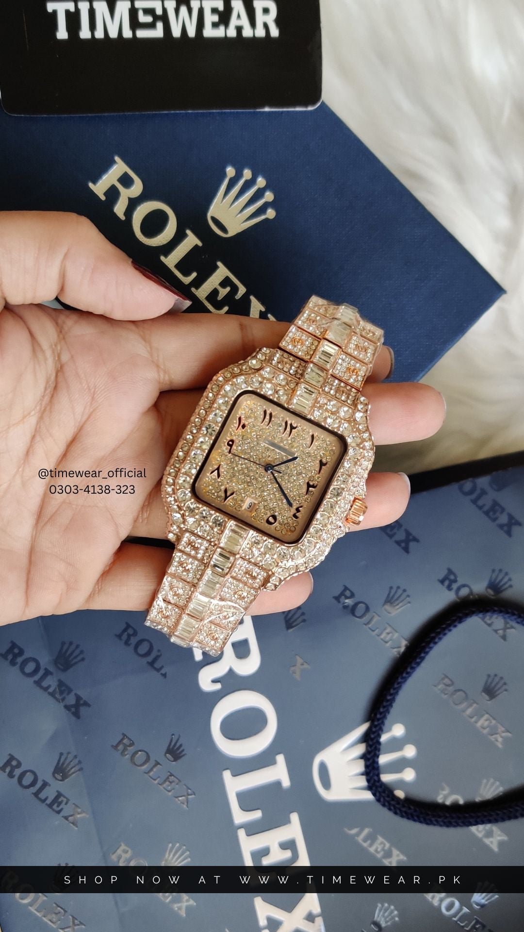 Rolex Arabic Dial Iced Out Watch For Men (Rose Gold)