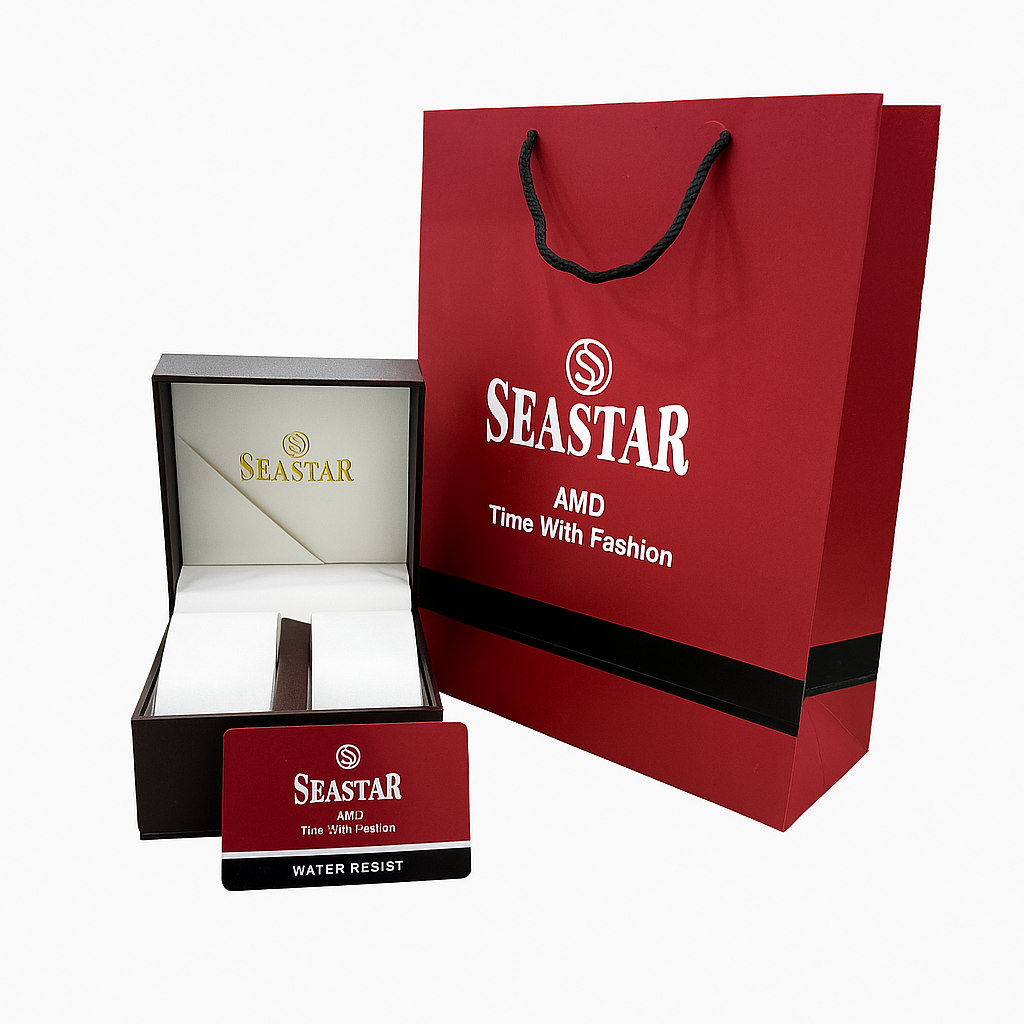 Seastar Premium Branded Packaging Couple Watch Box, Gift Bag & Warranty Card
