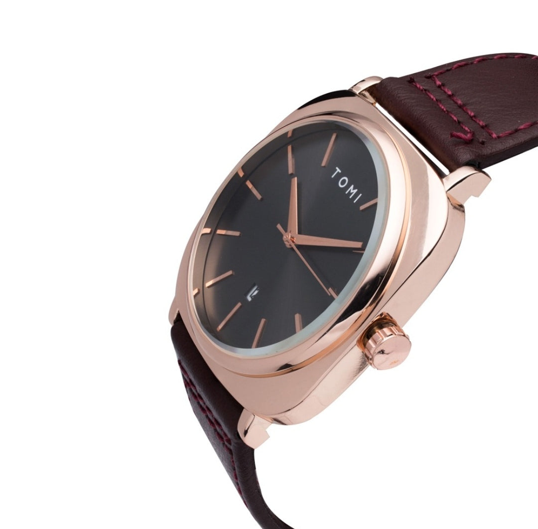 TOMI T-084 Men's Watch Quartz Date Leather Strap