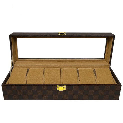 Luxury 6 Slot Watch Organizer Box PU Leather Case with Glass Top