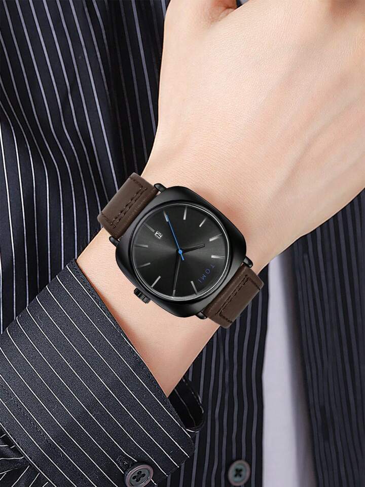 TOMI T-084 Men's Watch Quartz Date Leather Straps